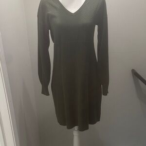 Christopher & Banks Olive Green V-Neck Knit Dress